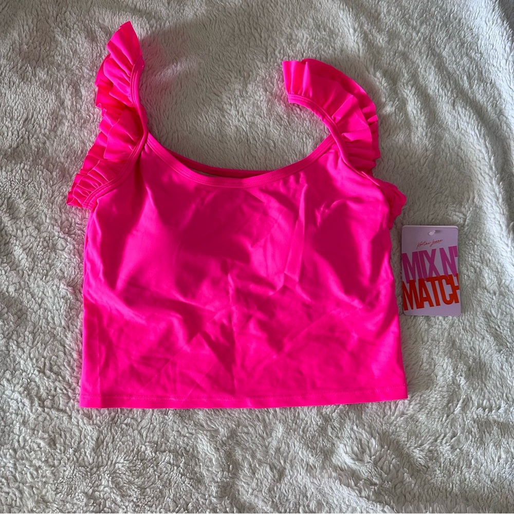 NWT Kortni Jeane Neon Pink Flutter Top